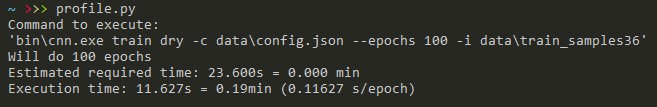 Console output of profile.py. Shows total time spend in whole program